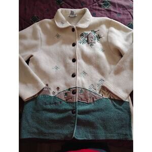 vintage teddy Petite Cream christmas Fleece sweater Jacket PM Long Sleeve